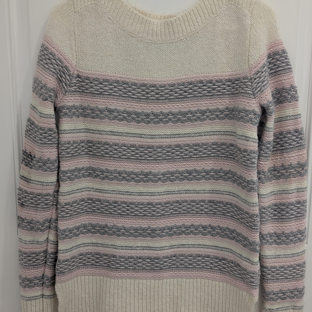 LOFT Striped Sweater in Cream, Pink, and Gray